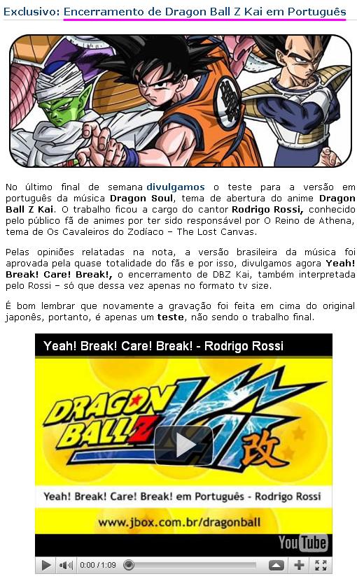 Exclusivo: Tema de Dragon Ball Z Kai em Português